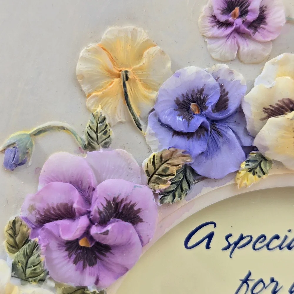 Flowers Inc Balloons Pansy Floral Picture Frame 3D Resin Purple Yellow Butterfly